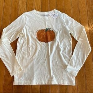 New NWT JCrew Crewcuts Long Sleeve Top Shirt Glitter Pumpkin Medium 8-9 White